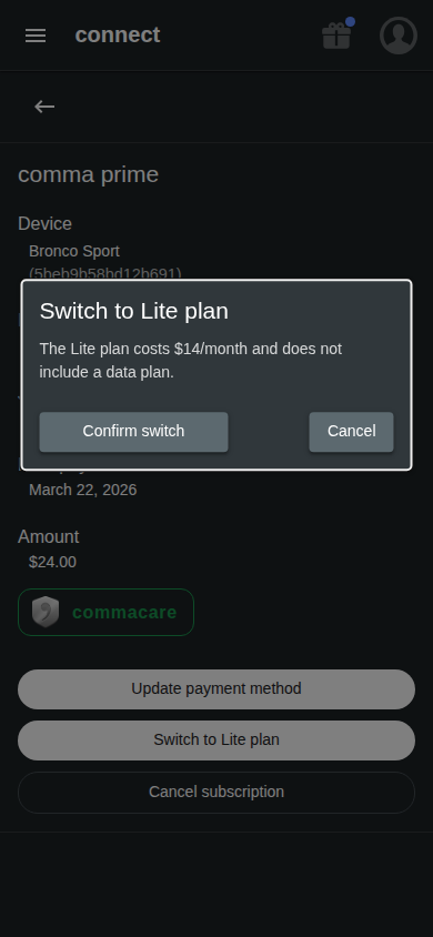 Switch prime plan modal mobile
